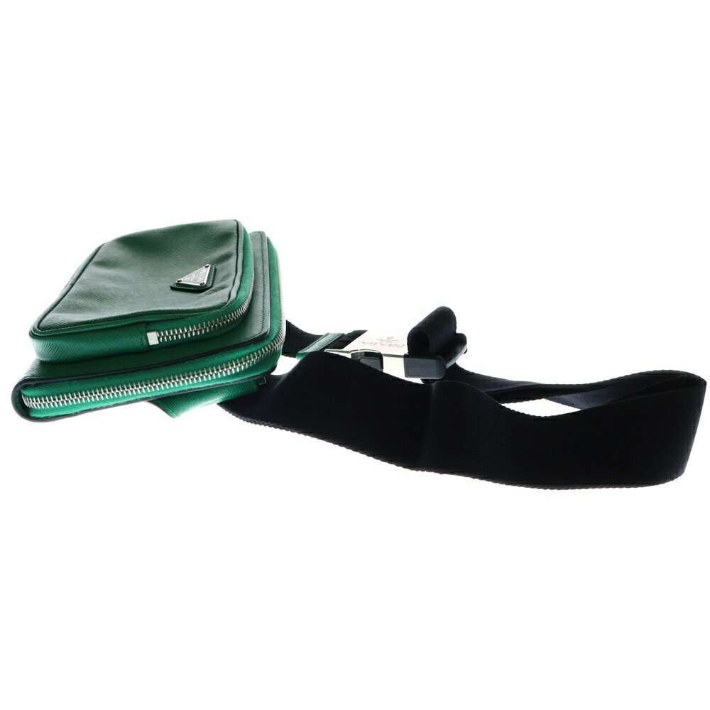 Prada Leather Plate Logo Bag Belt Triangle Green Saffiano Shoulder - Picture 3 of 6
